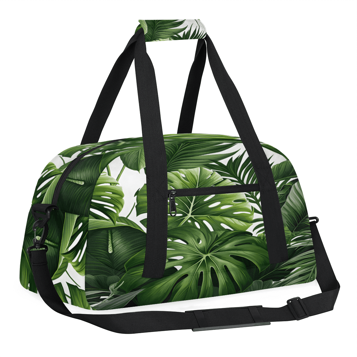 Herdesigns Tropical Green Plant Leaf Sports Duffle Bag for Women & Men, Botanical Jungle Design Gym Bag Dance Bag Overnight Bag Carry On Weekender Travel Bag