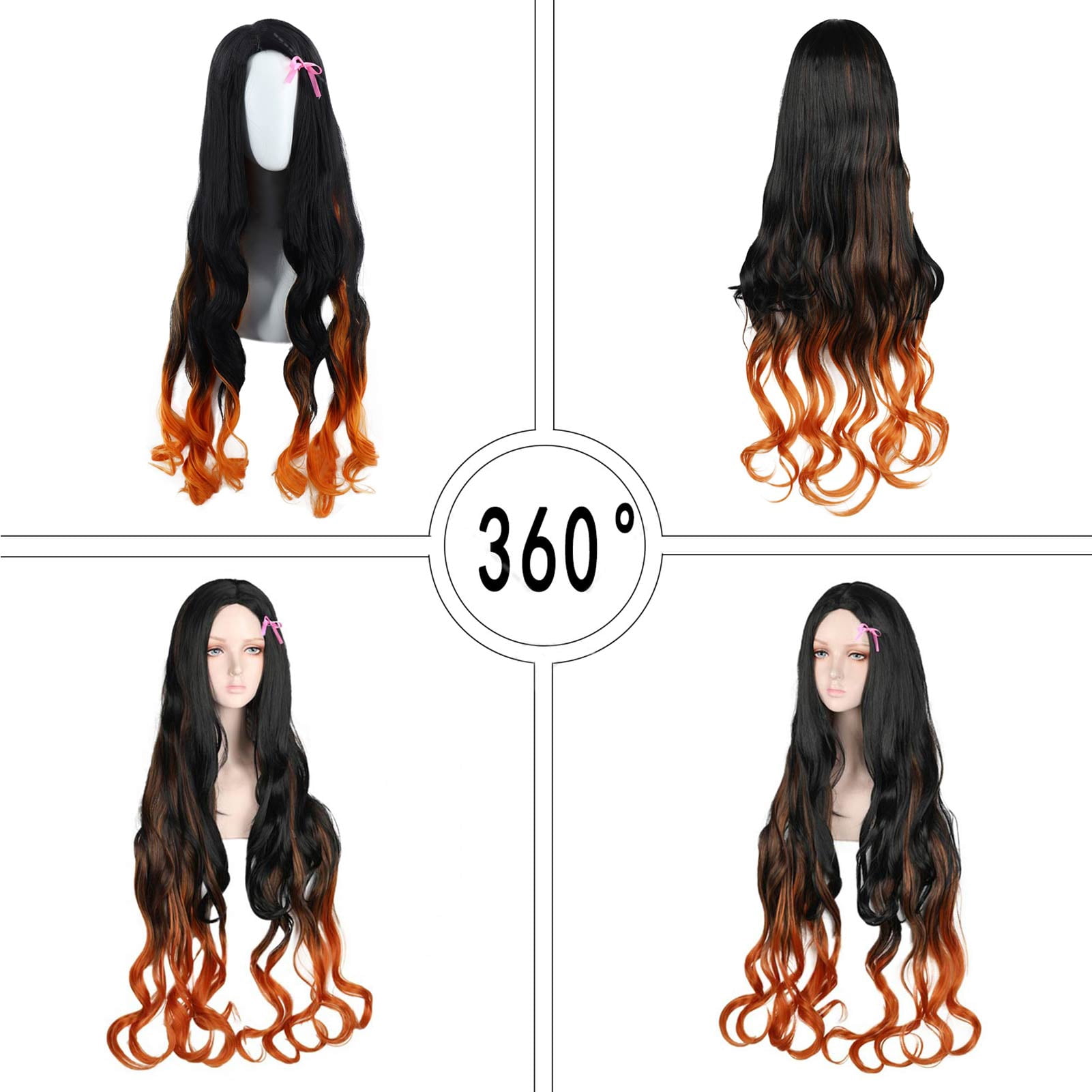 Anime Cosplay Wig Kamado Nezuko Long Curly Hairpiece - Walmart.com