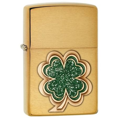 Zippo Pewter Emblem Black Crackle - Zippo Choice Four Leaf Clover Emblem Brushed Brass 28806 Lighter