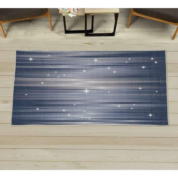 Space Decorative Rug, Abstract Colourful Beams Backdrop White Stars Space Inspired Lines Print, Quality Carpet for Bedroom Dorm and Living Room, 6 Sizes, Ceil Blue, by Ambesonne