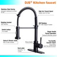 thumbnail image 4 of DJS Grifos de cocina con pulverizador extraíble negro mate – Ajuste de modo dual monomando 1 o 3 agujeros grifo de fregadero de cocina negro comercial con placa de cubierta para lavabo de embarcación, 4 of 5