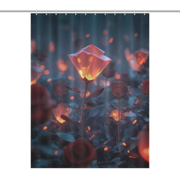 Rose Crystal Luminescence Shower Curtain for Bathroom Bath Curtain Polyester Fabric Waterproof Bathroom Curtain with 12 Hooks