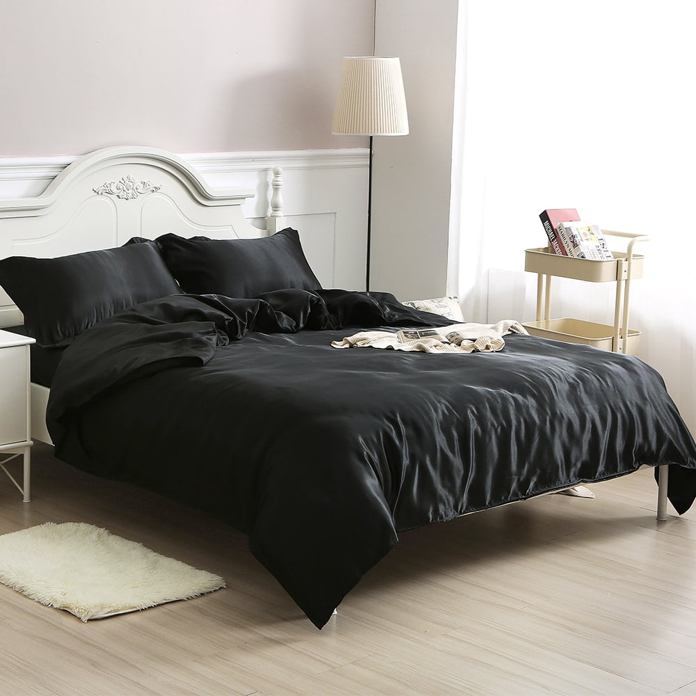 Luxury 4 Piece Duet Coer Set, Soft Satin Silk Duet Coer Sheet Set Silky Queen King Bed Sheets Ultra-Soft Brushed Microfiber - Hypoallergenic, Easy Care, Wrinkle Resistant