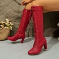 thumbnail image 4 of PiGOGI Women's Knee High Boots Lace Up Round Toe Super High Heel Knight Boots for Women Red 43, 4 of 6