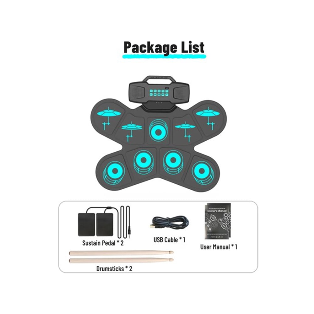 Roll-Up Electric Drum Set 9-Pad Portable Practice Kit USB Desktop Drums