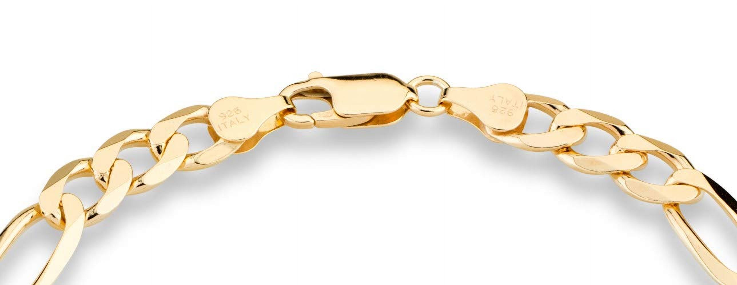 Miabella 18K Gold Over Sterling Silver Italian 7mm Solid Diamond-Cut Figaro Link Chain Bracelet for Men 7, 7.5, 8, 8.5, 9 Inch 925 Made in Italy (7.5 Inches)