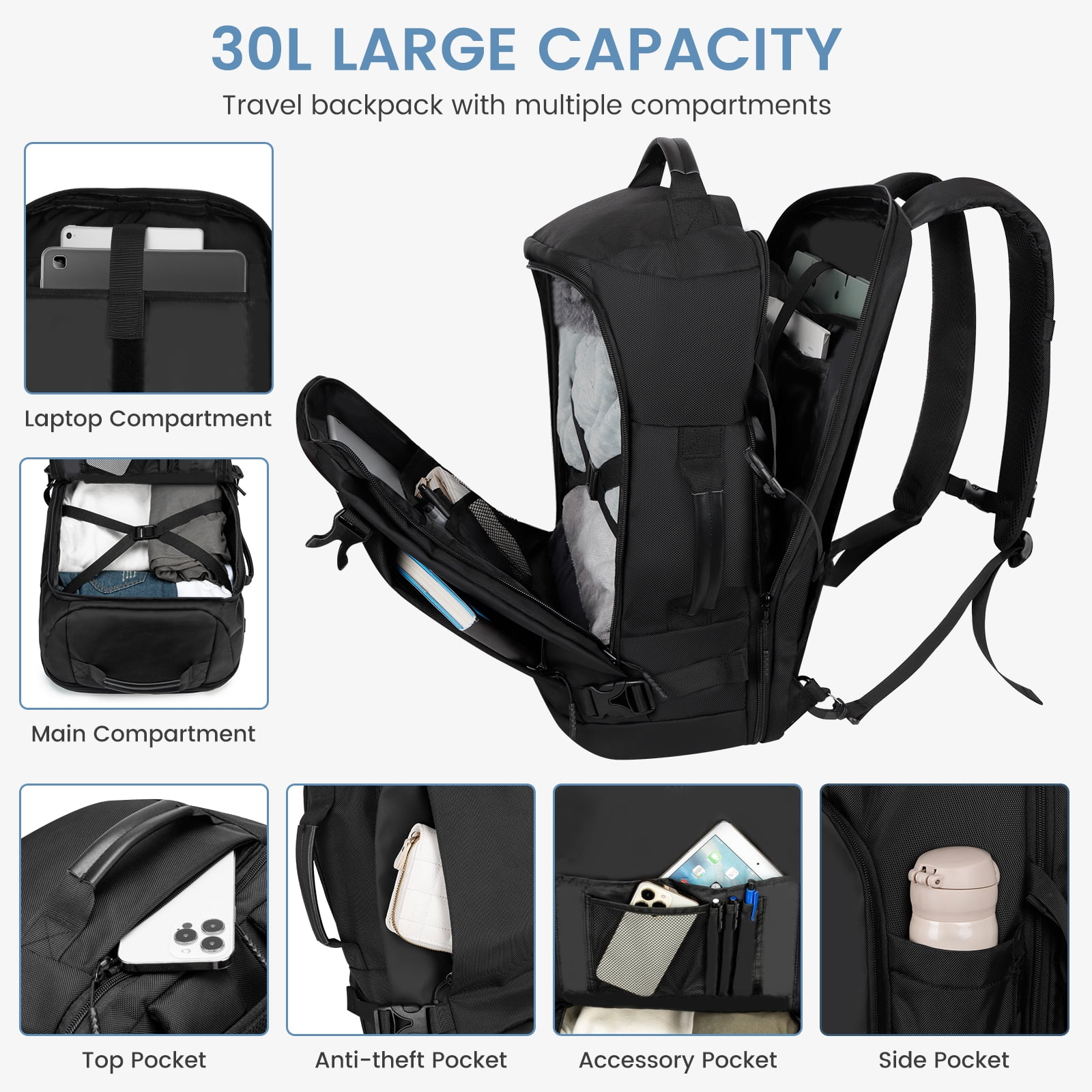 CshidWorld 40L Travel Backpack - Flight Approved Carry-on Backpack Water-Resistant Lightweight Business Rucksack, Large Weekender Bag with Laptop Compartment Fits 17” Laptop