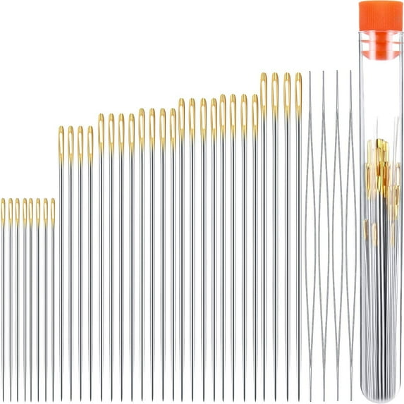32 Pieces 7 Sizes Large Eye Sewing Needles Blunt Needles Yarn Knitting Needles Darning Needles Wool Big Eye Hand Stitching Needles with 4 Pieces Big Eye Beading Needles in Clear Storage Tube