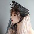 thumbnail image 2 of New French Rose Hat Lace Lolita Witch Hat Black Veil Hair Styling Accessory Gothic Hair Clip Halloween (GRAY), 2 of 6