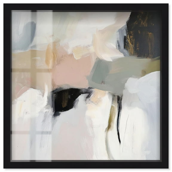 Softened Encounters I Shadowbox Print Neutral Abstract Art by Art Remedy, Black Frame, 12 x 12