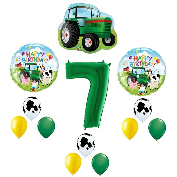 Farm Tractor 13 Piece #7 7th Green Happy Birthday Balloon Bouquet Party Decoration