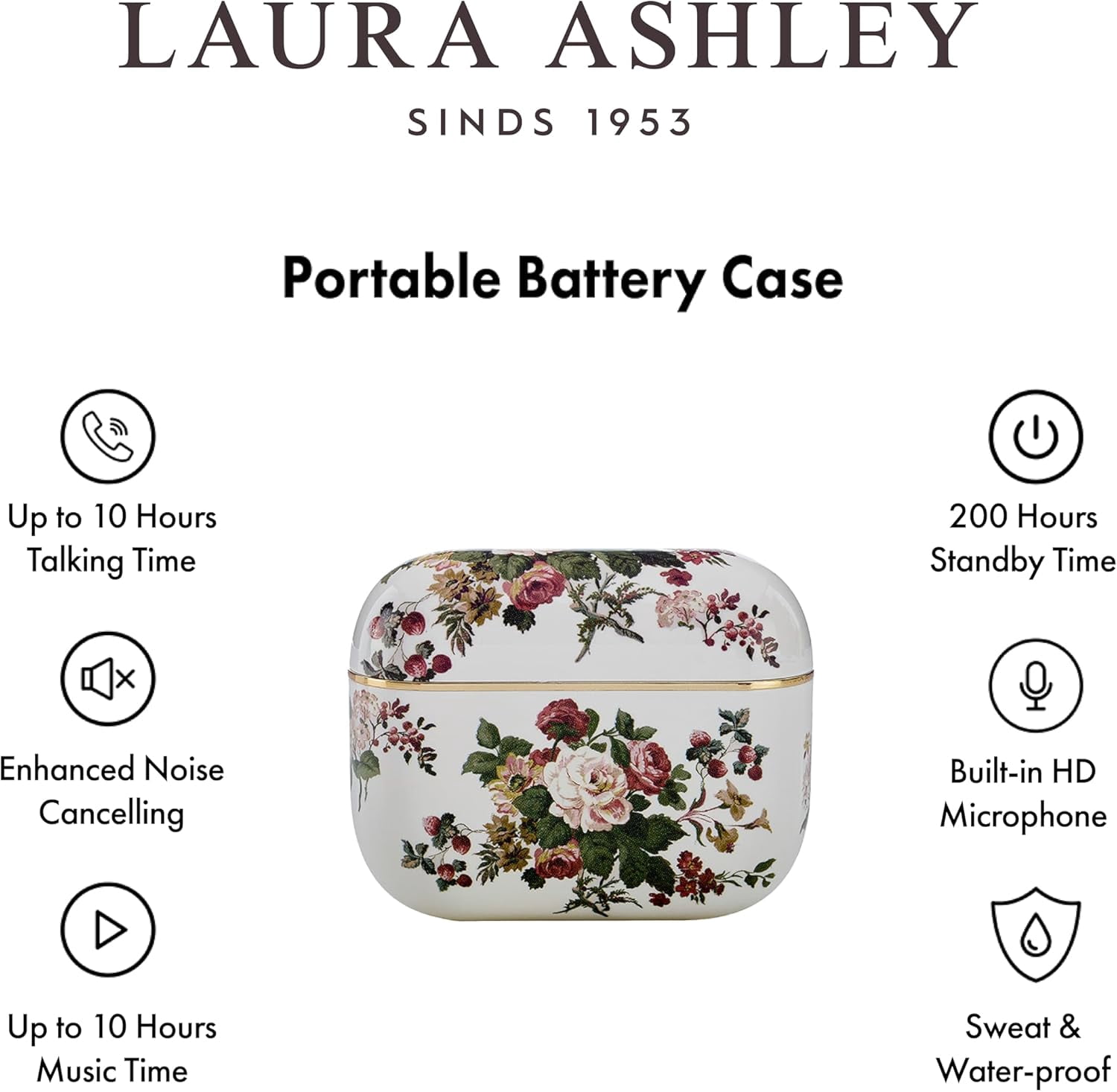 VQ Laura Ashley Skylark TWS Wireless Earbuds – Bluetooth 5.3 Earphones with Enhanced Noise Cancelling (ENC), 10-Hour Playtime & 45-Hour Charging Case – Rosemore