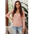 thumbnail image 1 of Women's Pink Scoop Neck Button Closure Ribbed Long Sleeve Top, 1 of 10