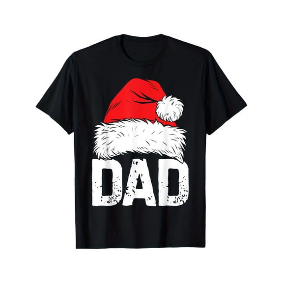 Christmas Dad Santa Hat TShirt for Men Black Regular Fit Unisex Tee