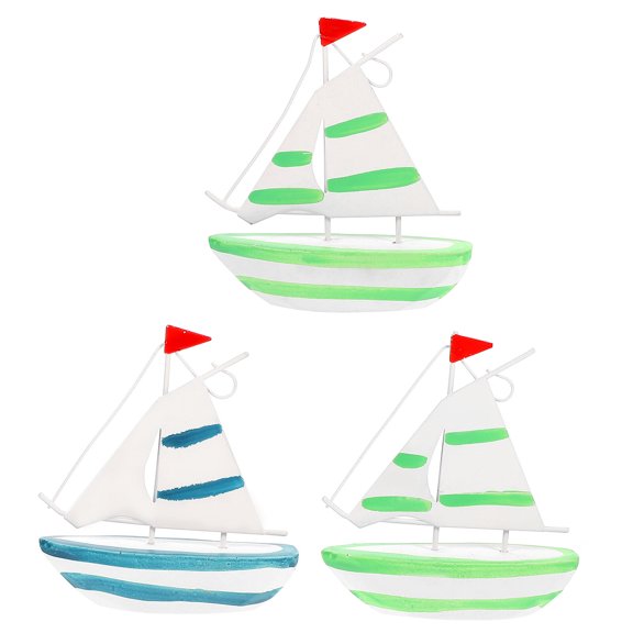 DINHEAROM Blue Sailboat Ornament Resin Iron Home Decoration Creative Boat