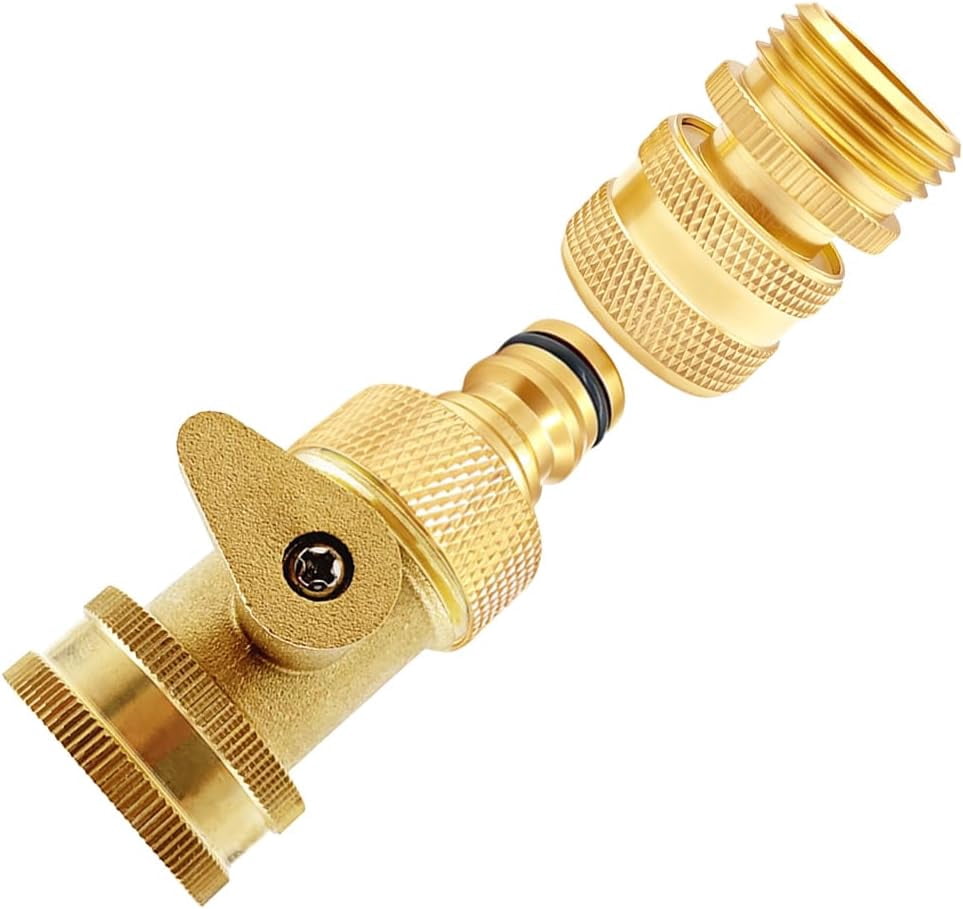 HRTGFD-3/4" GHT Solid Brass Garden Hose Quick Connect Fittings with Ball Valve