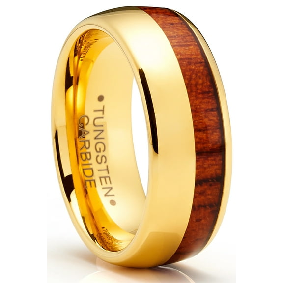 Metal Masters Mens Tungsten Wedding Band Engagement Ring Koa Wood Goldtone 8mm Comfort-Fit