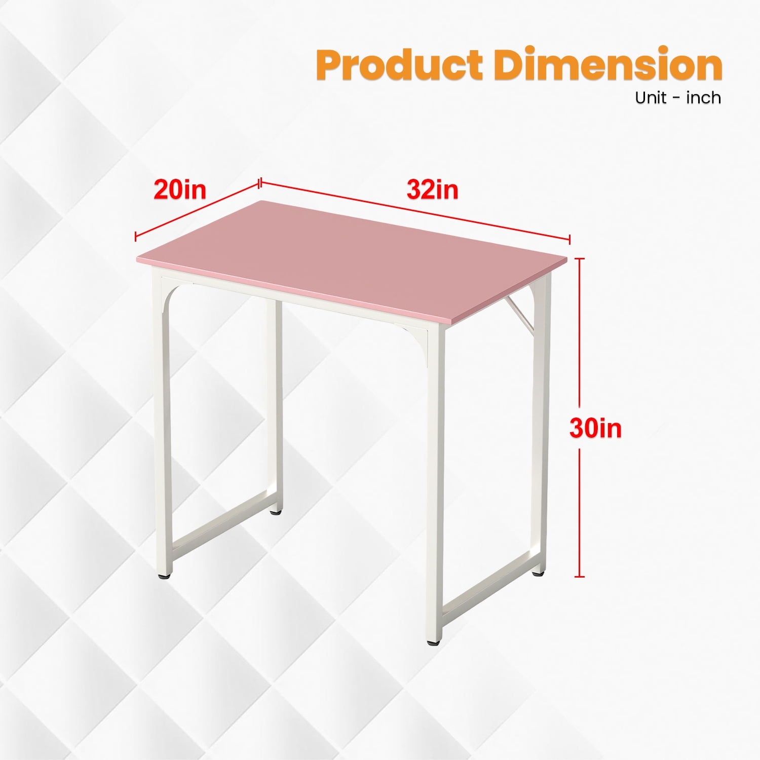 PayLessHere 32 Inch Computer Desk,Pink Office Desk with Metal Frame, Adjustable Feet,Pack of 1
