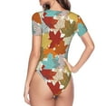thumbnail image 4 of Haiem Fall Maple Leaves Women's Crew Neck Short Sleeve Bodysuit Tops Stretchy Slim Basic-Medium, 4 of 9