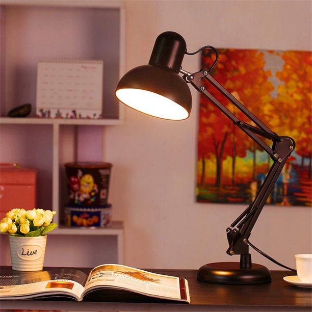 Swing Arm LED Desk Lamp, Craft Wood Lamp Classic Adjustable Reading