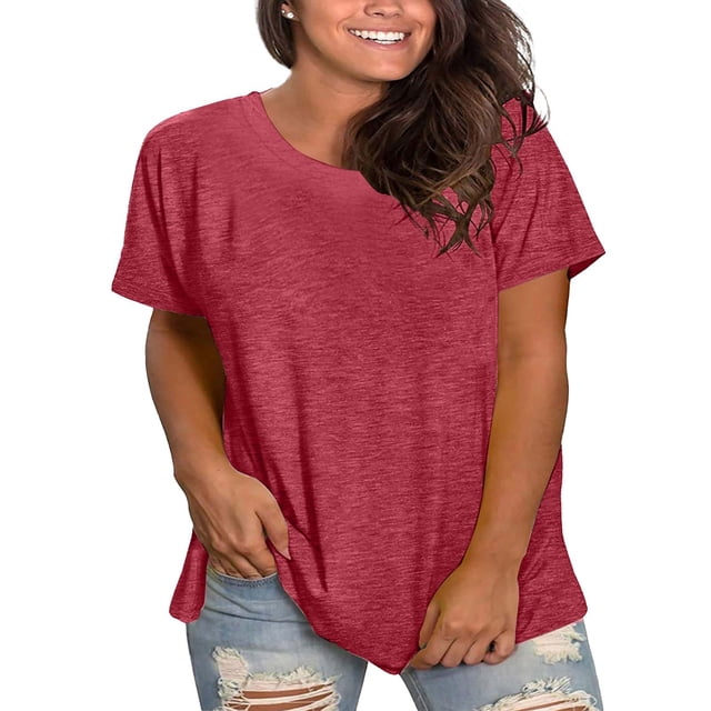 T-Shirt à Manches Courtes pour Femmes Seductiva Liquidation Grande Taille Col Rond T-Shirt à Manches Courtes pour Femmes; T-Shirt Estival Ample Haut Décontracté.