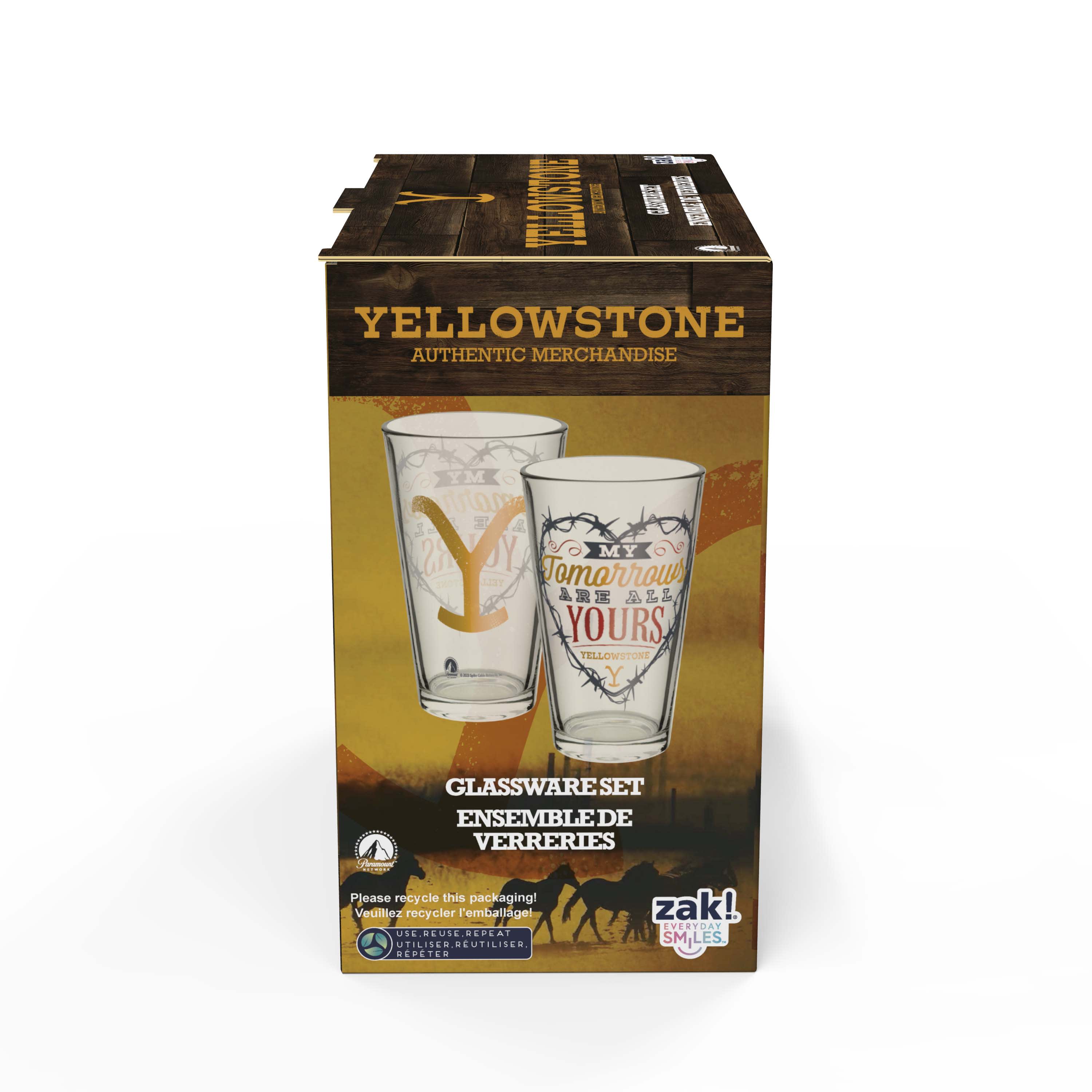 Zak Designs 16 Ounce Valentine Glass 2pk, Yellowstone