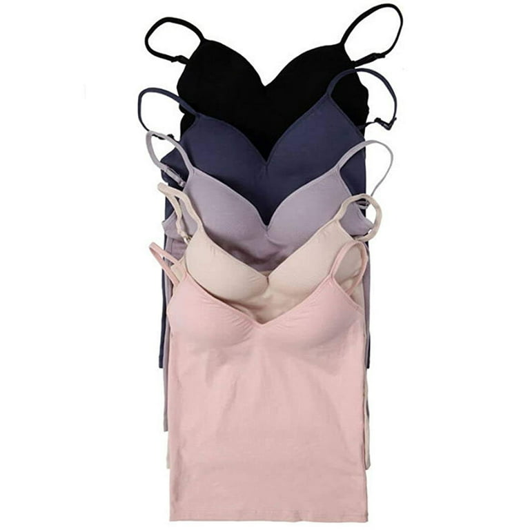 Bebiullo Women V-Neck Padded Bra Camisole Strappy Plain Vest Bralette Cami  Top Black XL