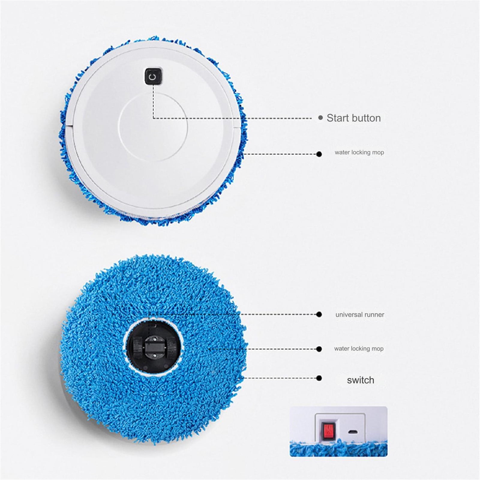 Automatic Mopping Machine, Floor Mopping Robot, Robotic Vacuums Low Noise Wet And Dry Dual-Purpose, 360° Full-Surround Wipe, with Spray Function, Round Cordless Electric Mopping Machine for Dust