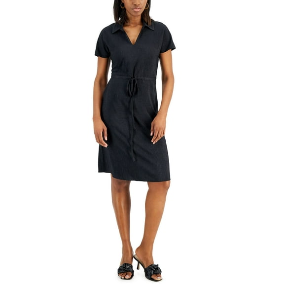 Textured Drawstring Dress Deep Black XL