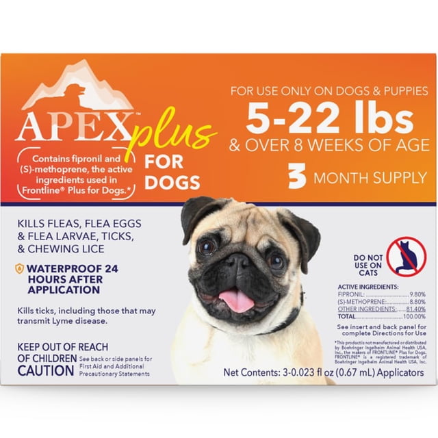 Prevención de pulgas y garrapatas para perros Apex Plus Small, de 2,3 a 10 kg
