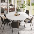 thumbnail image 5 of POVISON 51"Modern Round Glossy White Dining Table for 4, Sintered Stone Tabletop With Black X Carbon Steel Base, 5 of 14
