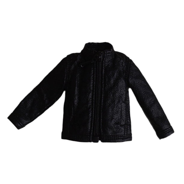 Chaqueta de Cuero Sintético a Escala 1:12, Modelo Resistente, Juguete Multifuncional, Accesorio de Decoración Elegante para Cosplay, Ropa para Figuras Negro