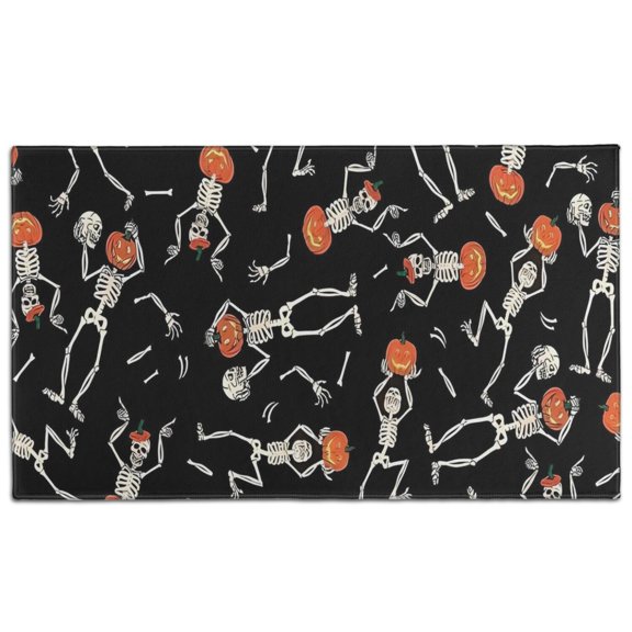Skeleton Pumpkin Halloween Pattern Door Rugs,Washable Non Slip Door Mats Indoor,Decorative Door Mats,Entry Mat Indoor for Entrance,Bedroom,Kitchen,Bathroom,17"x30"