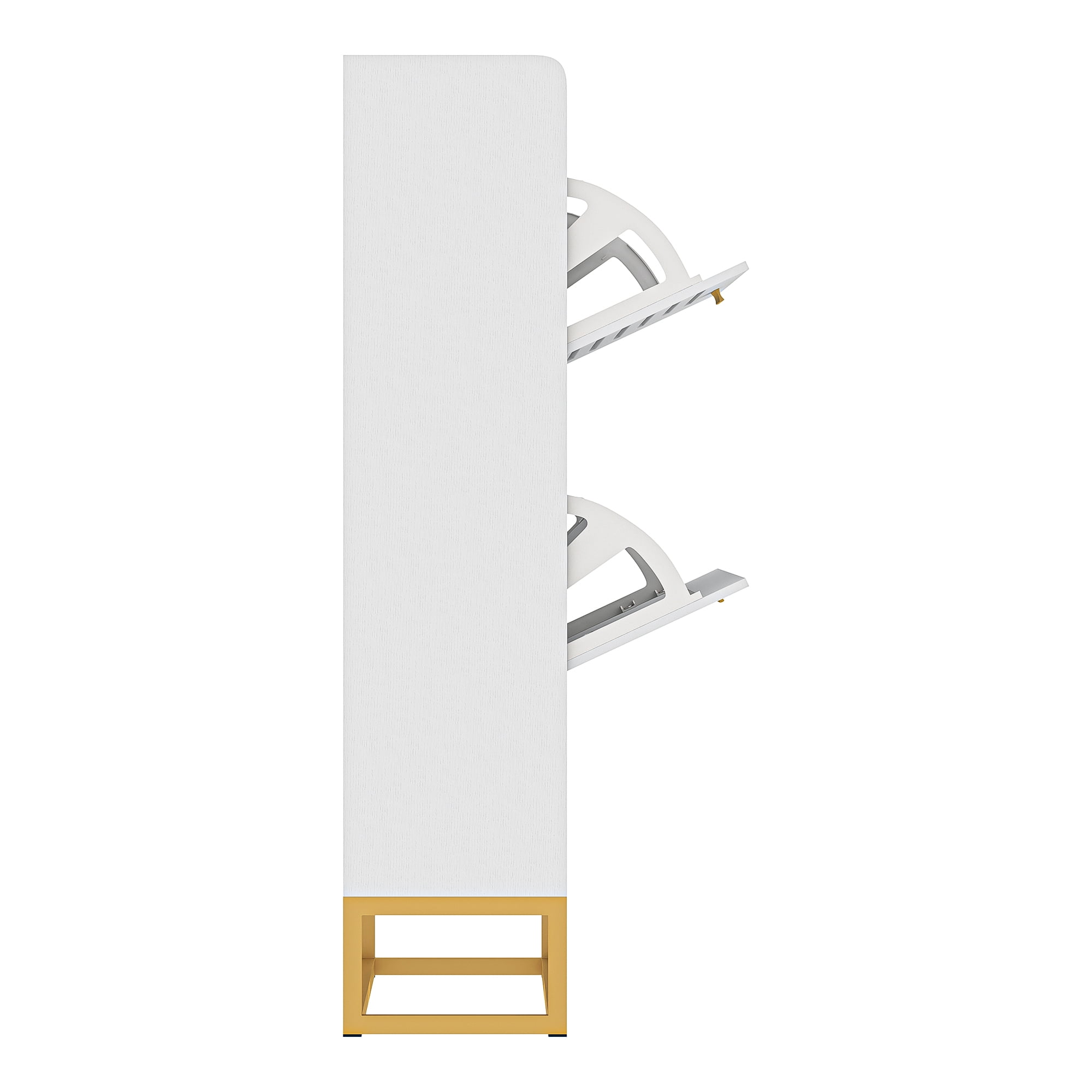 Finihen Shoe Cabinet, 2-Tier Shoe Storage Cabinet with Flip Doors, Vintage Entryway Shoe Organizer Rack with Open Shelves for Narrow Closet, Living Room, White Finihen Shoe Cabinet, 2-Tier Shoe Storage Cabinet with Flip Doors, Vintage Entryway Shoe Organizer Rack with Open Shelves for Narrow Closet, Living Room, White