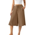 thumbnail image 2 of QSAWXQZ Women's Cotton Linen Style Capri Wide Leg Culottes High Elastic Waist Drawstring Solid Soft Casual Trousers with Pockets for Summer Wear 2XL, 2 of 8