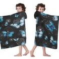 thumbnail image 4 of Black Blue Butterfly Dandelion Pattern Hooded Bath Towel，60"x35" for Ages 3 To 12 Kids, Quick Dry Lightweight Soft Microfiber Hood Beach Towel Cover Up for Kids, 4 of 7