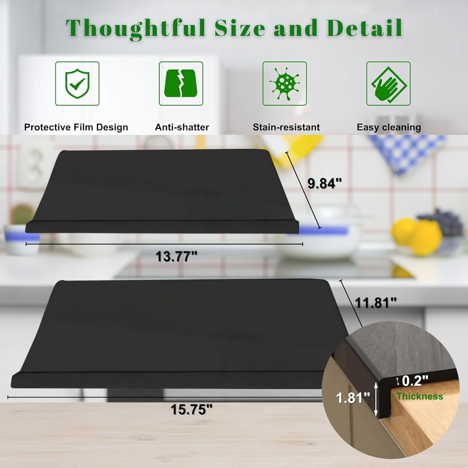 MKEUDQ-Acrylic Cutting Boards for Kitchen, 19.7"×15.7" Thick Block Vegetable Bread Meats Fruits Board with Counter Lip, Anti-Slip CuttingTray,Black