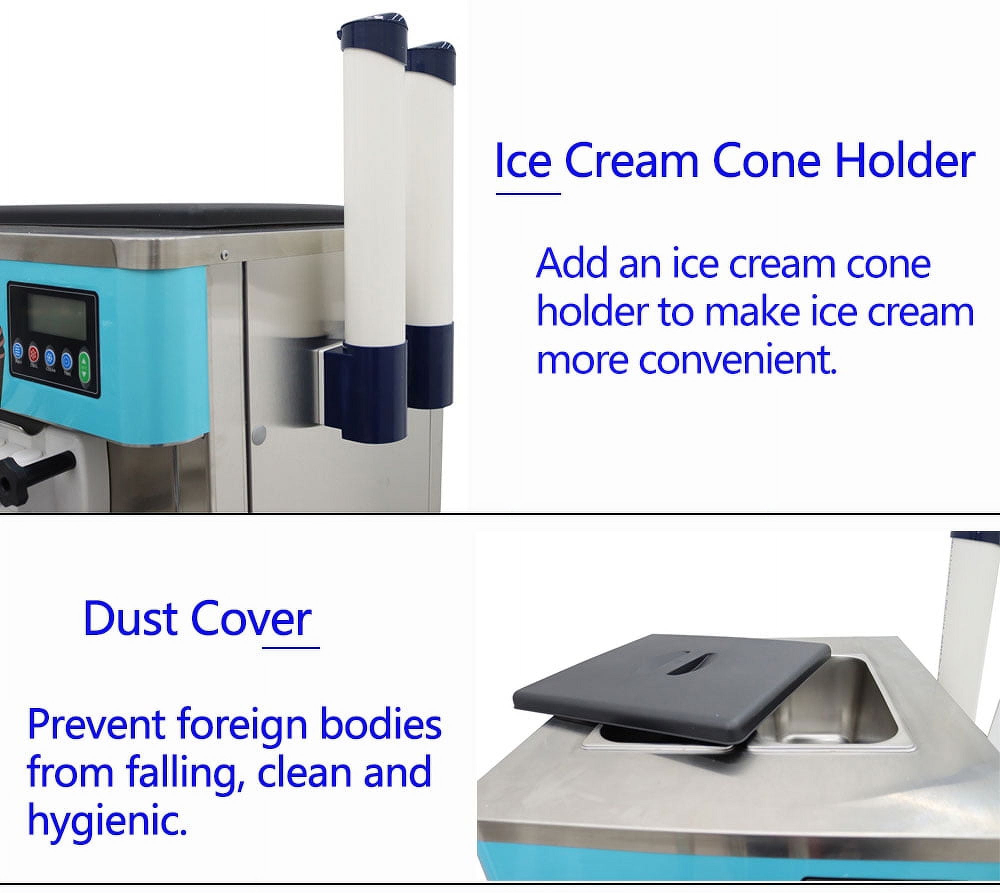 3 Head Soft Serve Ice Cream Maker Machine 110V 20-30L/h 6L/Tank*2 LED Display