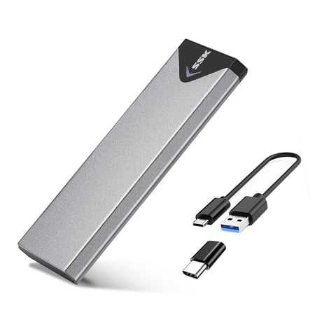 SSK Aluminum USB 3.1 to M.2 NGFF SSD Enclosure Adapter External M.2 SATA Solid State Drive Enclosure Reader with UASP Support NGFF M.2 2280 2260 2242 SSD with Key B/Key B+M (SATA Based)