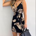 thumbnail image 1 of Nouveau V Femmes Cou Feuille Impression Mini Robe Spaghetti Sangle Vacances Décontractée Robe de Plage, 1 of 5