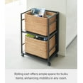 thumbnail image 2 of Yamazaki Home Two-Tier Hideaway Storage Cart, Black, Steel, Wheels, Adjustable Tiers, 2 of 7