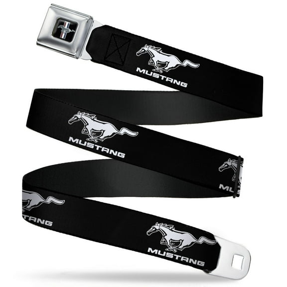 Ford Belt, Seatbelt Buckle Belt, Ford Mustang Black White Logo Repeat, Youth 22 to 32 Inches
