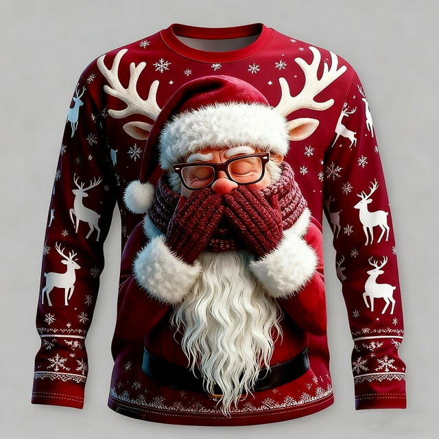 Amzcrzy Sudadera Para Hombre, Informal, Con Estampado Navideño, De Manga Larga, Cuello Redondo, Deportiva, De Moda, Color Vino, 3Xl