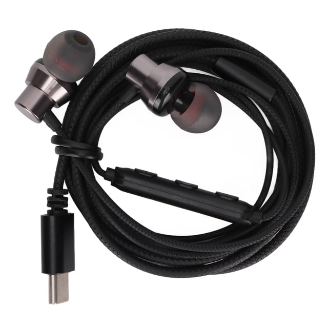 Wired Earphone, Volume Control Superior Sound Quality Strong Tensile Resistance Wired Headphone For PC For Smart Phone Type C Black 1.2m Fish Scales Line