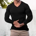 thumbnail image 2 of Men's V-Neck Long Sleeve Shirts in Solid Color with Textured Dressy Sweater Blouse Design for Fall Fashion 2025, Loose Outfits and Casual Wear,Black,L, 2 of 4