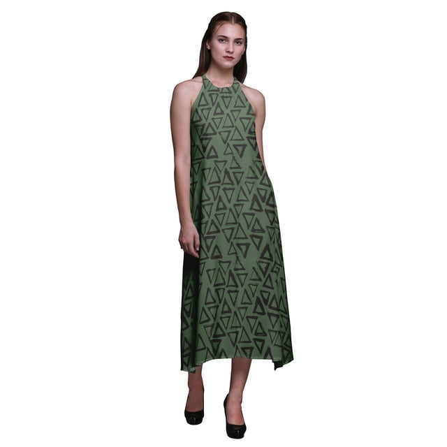 Bimba Robe Longue Dos Nu Géométrique Décontractée pour Femmes Imprimée BeachDress-TTTG