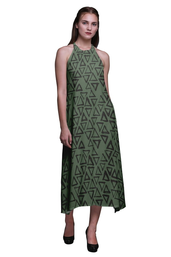 Geometric Women Backless Halter Neck Beachwear Summer Evening PartyDress-Large