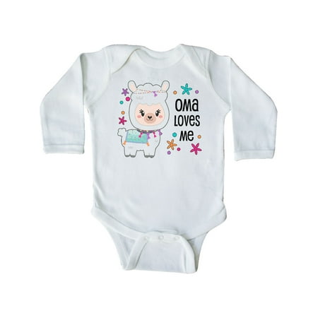 

Inktastic Oma Loves Me- cute and happy llama Gift Baby Boy or Baby Girl Long Sleeve Bodysuit