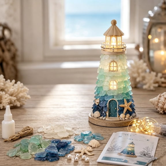 DIY Lighted Lighthouse Kit, Acrylic Building Craft Set, User‑friendly beginner craft kit comes with step‑by‑step guide, create stunning glowing lighthouse for indoor tabletop