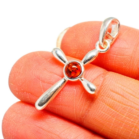 Amber Sterling Silver Handmade Pendant - Genuine Baltic Amber Cross 925 Sterling Silver Pendant 1 1/4